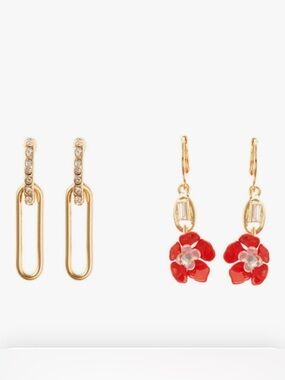 8 Other Reasons x Wicked Oblong Mini Hoop Earrings with Poppy Flower Charm NWT